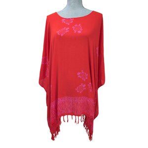The American Sarong Co Tunic Kaftan Cover Up Womens One Size Red Turtle Print